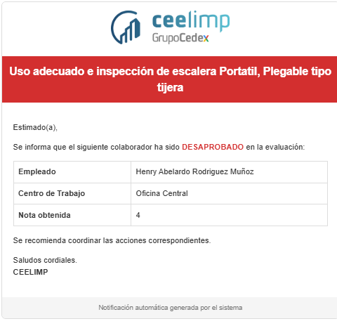 Alerta de Examen Desaprobado