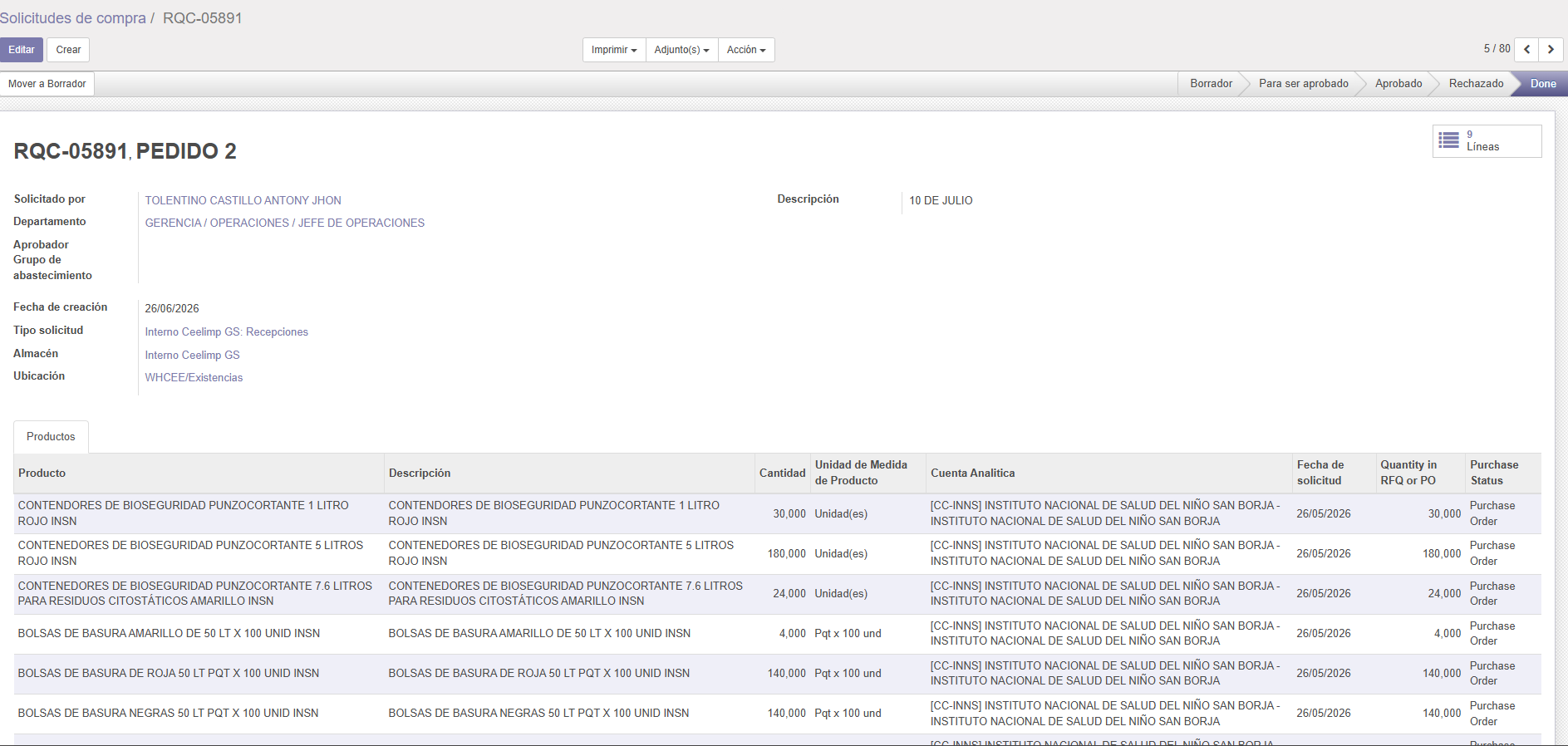 Solicitud de Compra Odoo